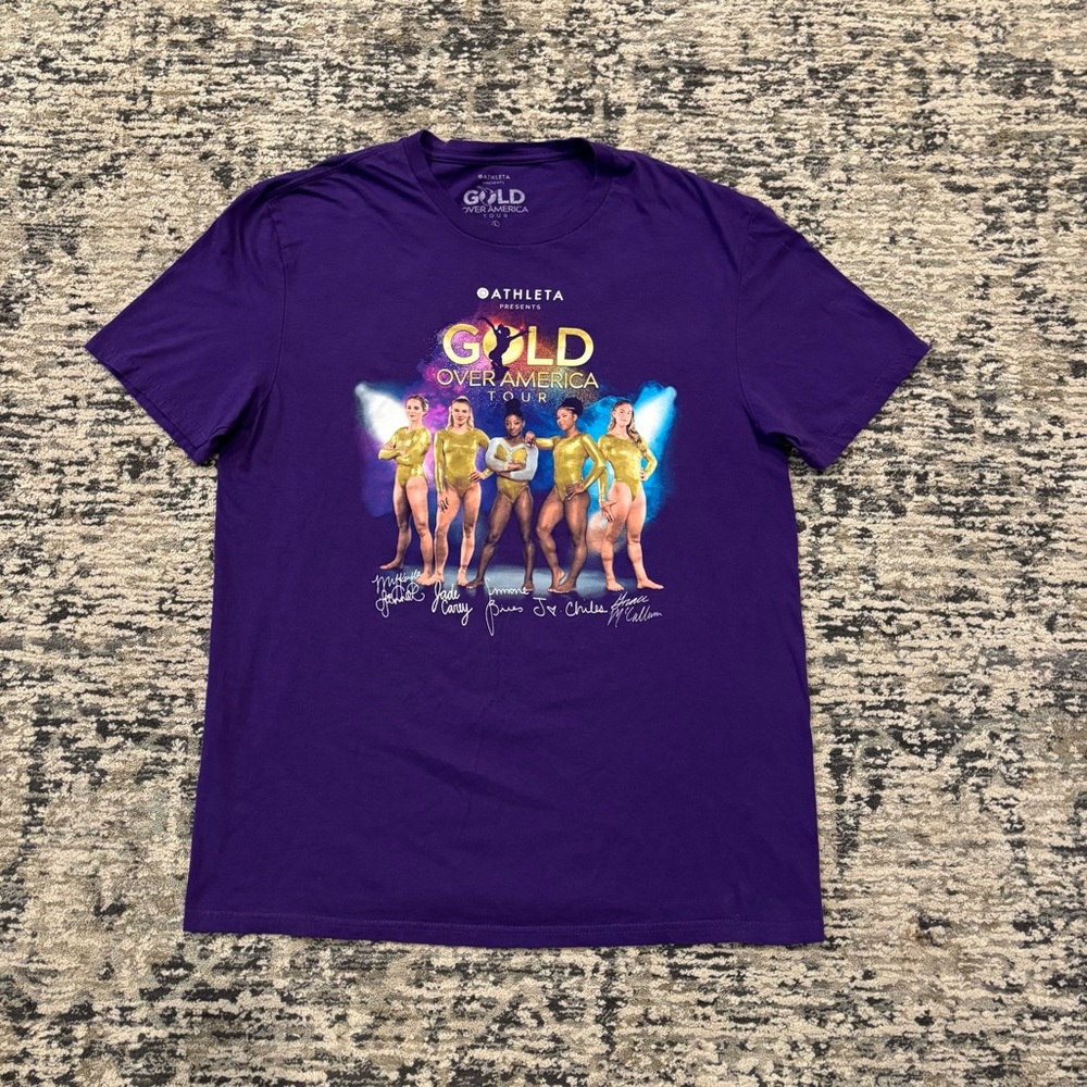 Athleta Gold Over America Tour Shirt Women’s Large Simone Biles Gymnastics Rare